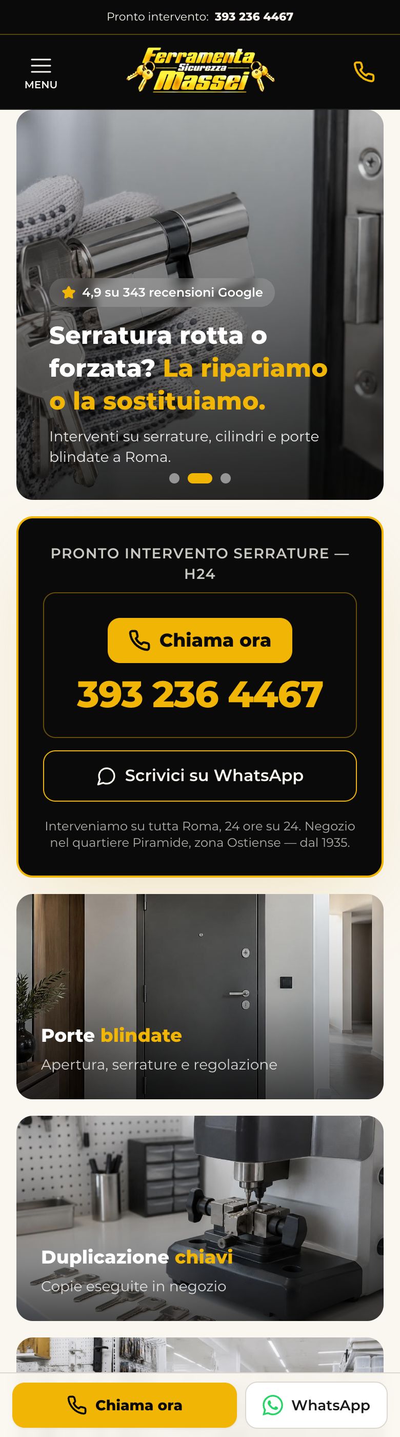 The home page of Ferramenta Massei's website as seen on a phone